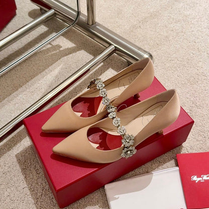 EFFLORESCENCE MARY JANE PUMPS IN TAN BEIGE SILK