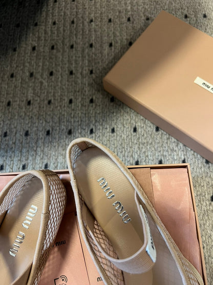 MIUMIU 26S BALLERINAS IN BEIGE MESH FABRIC WITH BOW