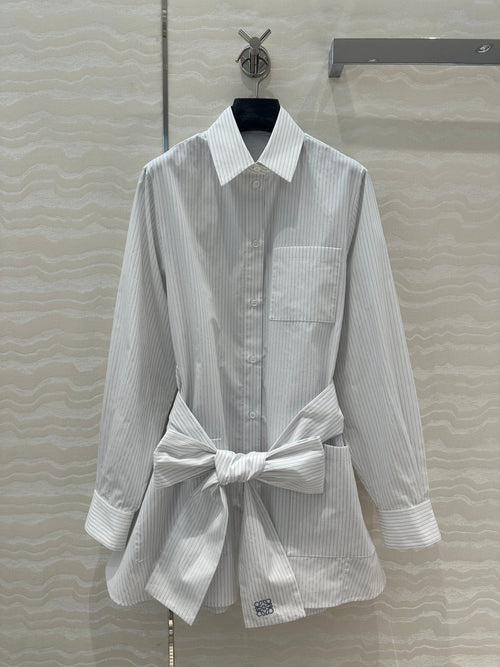 Loewe Pinstriped Shirt Dress White Cotton