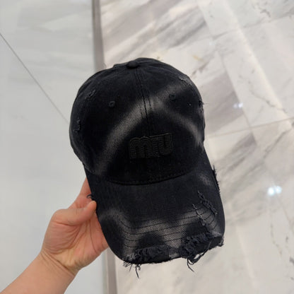 MM BASEBALL CAP IN BLACK DISTRESSED FABRIC STYLE 4