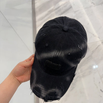 MM BASEBALL CAP IN BLACK DISTRESSED FABRIC STYLE 4
