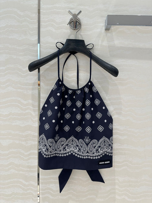 MIUMIU MIDNIGHT BLUE STRAPPY BACK TOP