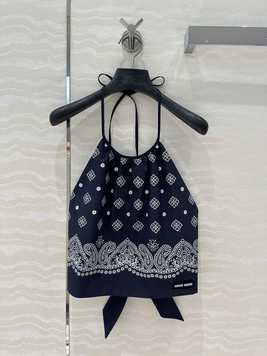 MIUMIU MIDNIGHT BLUE STRAPPY BACK TOP