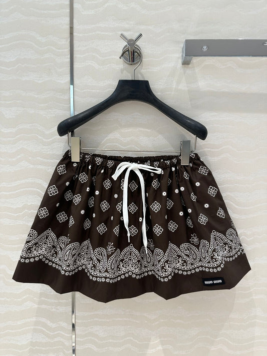 MIUMIU EARTH BROWN PLEATED MIDI SKIRT