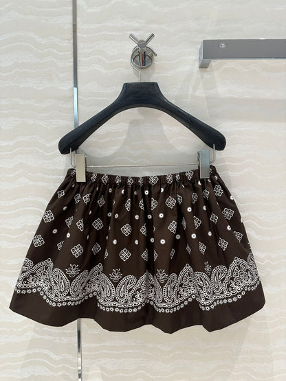 MIUMIU EARTH BROWN PLEATED MIDI SKIRT