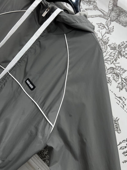 MIU 25S HOODED JACKET GREY IN NYLON 263131