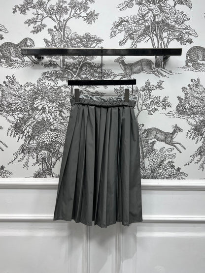 MIU 25S PLEASED SKIRT GREY IN NYLON 263129