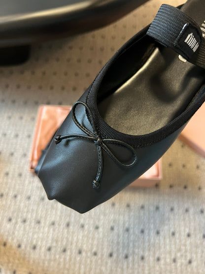 MIUMIU 26S BALLET MULES IN BLACK CALFSKIN WITH BOW