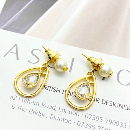 CD 26S PEARL STUD TEARDROP CRYSTAL DROP EARRINGS IN GOLD METAL 631774