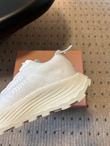 MIUMIU 26S SNEAKERS IN WHITE TECHNICAL FABRIC