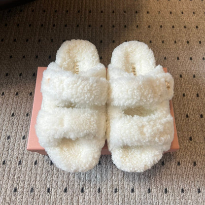 MIUMIU 26S SHEEPSKIN SLIPPERS IN WHITE