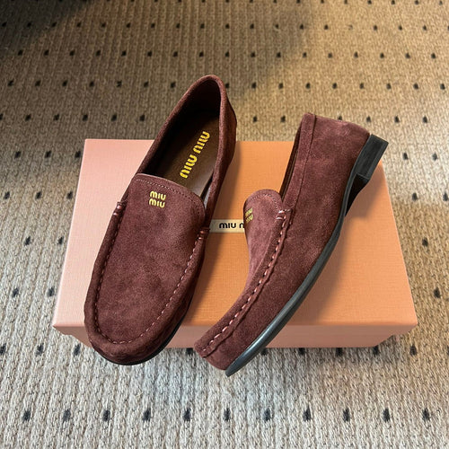 MIUMIU 26S LOAFERS IN AUBURN BROWN SUEDE