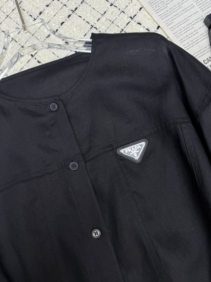 PRADA 25S LIGHTWEIGHT ROUND-NECK LINEN JACKET 368