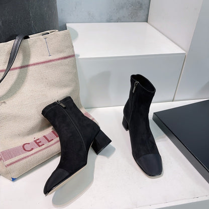 CHANEL ANKLE BOOTS 25S 45 MM IN BLACK SUEDE WITH ZIPPER