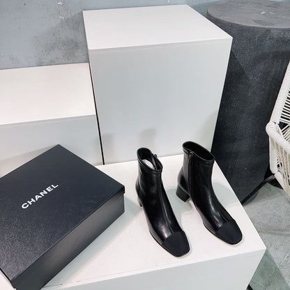 CHANEL ANKLE BOOTS 25S 45 MM IN BLACK LAMBSKIN WITH ZIPPER