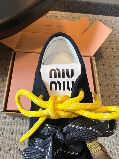 MIUMIU 26S SNEAKERS 50MM IN BLUE BLACK SUEDE