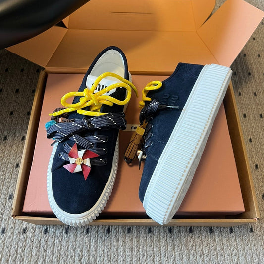 MIUMIU 26S SNEAKERS 50MM IN BLUE BLACK SUEDE