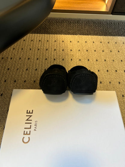 CELINE 25S LOAFERS FLAT IN BLACK SUEDE