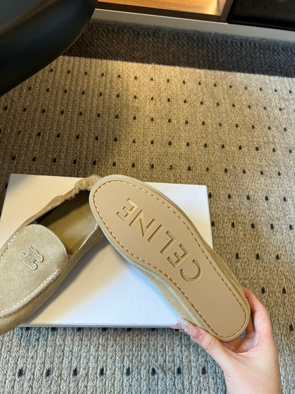 CELINE 25S LOAFERS FLAT IN LIGHT BROWN SUEDE
