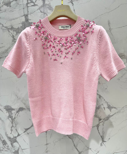 MIUMIU SHORT-SLEEVE KNIT TOP STYLE 298