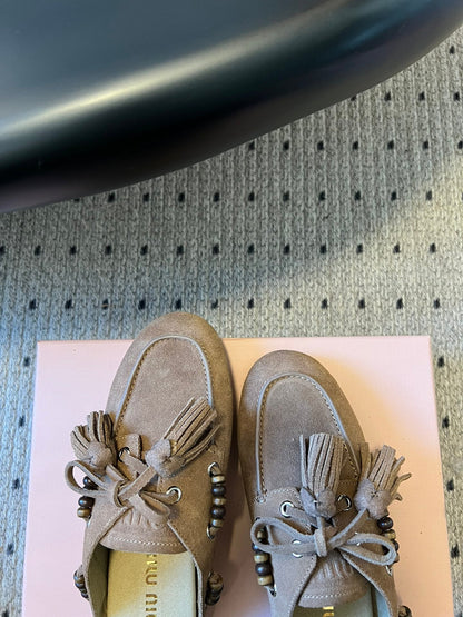 MIUMIU 26S MULES IN TAUPE BROWN SUEDE