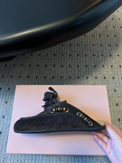 MIUMIU 26S MULES IN DARK BROWN SUEDE