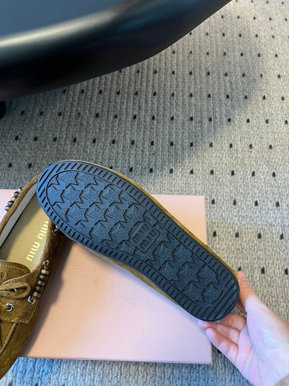 MIUMIU 26S TASSEL LOAFERS IN OLIVE BROWN SUEDE