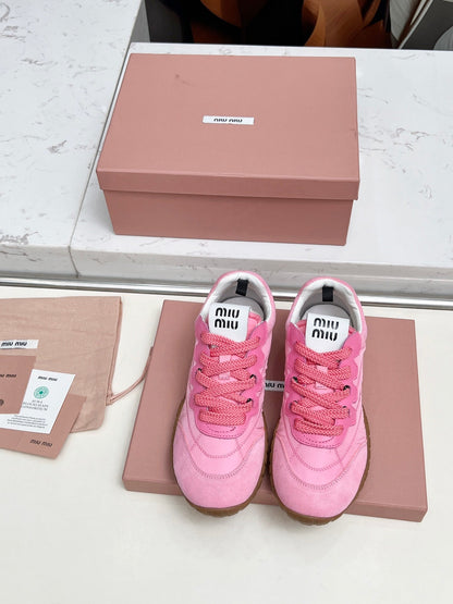 MIUMIU 26S SNEAKERS IN PINK FABRIC AND SUEDE