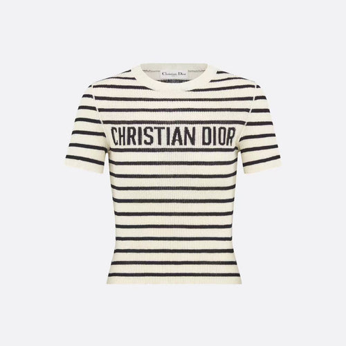 DIOR 26S STRIPED SHORT-SLEEVE KNIT SWEATER 1076