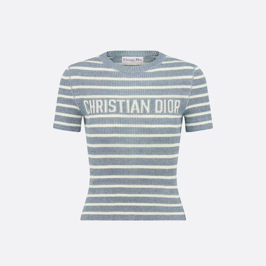 DIOR 26S STRIPED SHORT-SLEEVE KNIT SWEATER 1075