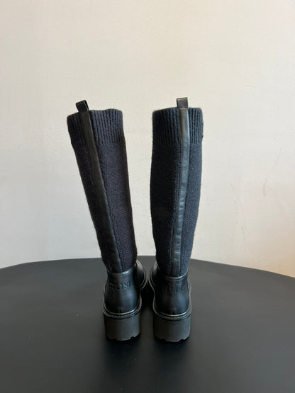 CELINE 26S HIGH-TOP BOOTS 60 MM IN BLACK CALFSKIN AND WOOL