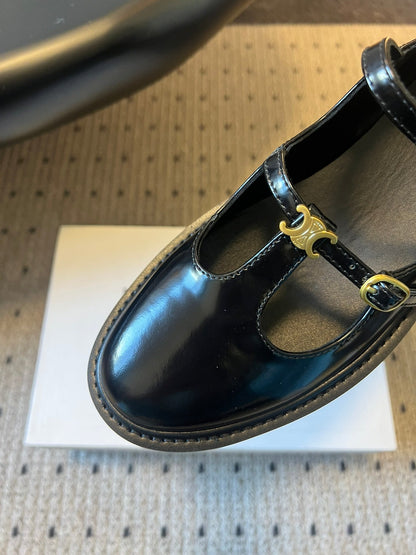 CELINE 26S BULKY BABIES MARY JANE SHOES 40 MM IN BLACK CALFSKIN