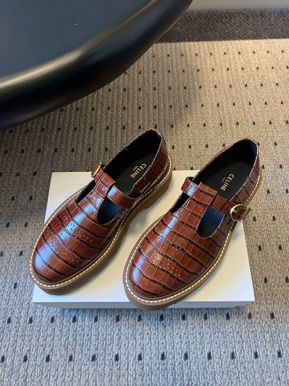CELINE 26S MARY JANE SHOES 40 MM IN DARK BROWN CALFSKIN