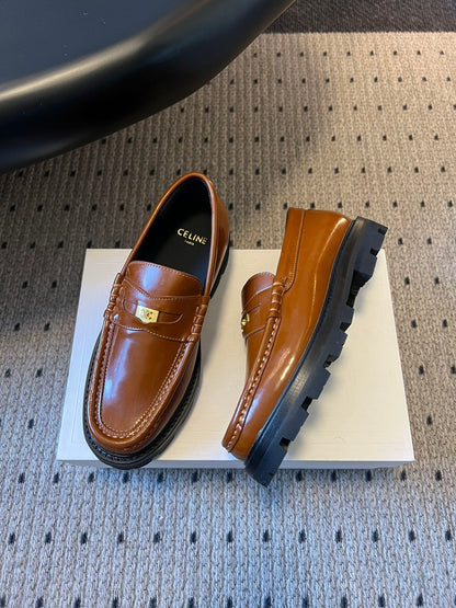 CELINE 26S LOAFER IN BROWN CALFSKIN WITH GOLD HARDWARE