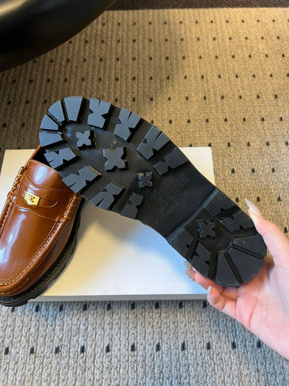 CELINE 26S LOAFER IN BROWN CALFSKIN WITH GOLD HARDWARE