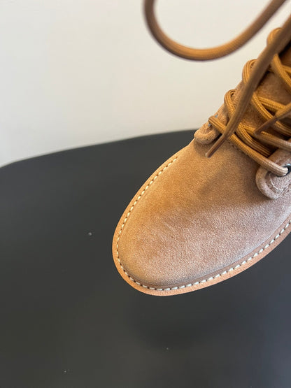 CELINE 26S MARGARET COMBAT BOOT 45 MM IN SAND BEIGE CANVAS AND SUEDE