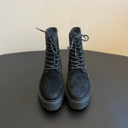 CELINE 26S MARGARET COMBAT BOOT 45 MM IN BLACK CANVAS AND SUEDE