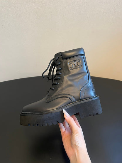 CELINE 26S MARGARET COMBAT BOOT 45 MM IN BLACK CALFSKIN