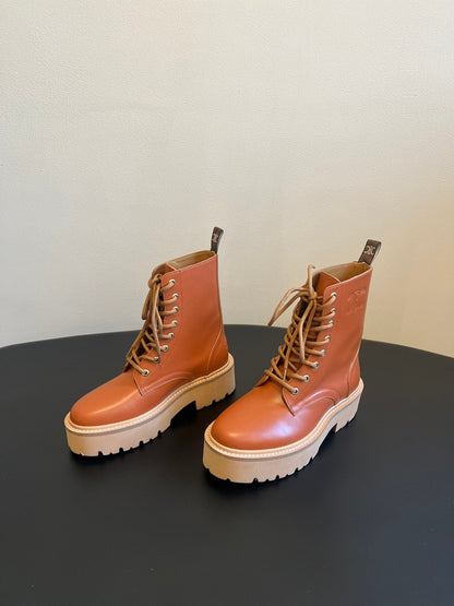 CELINE 26S MARGARET COMBAT BOOT 45 MM IN BURNT ORANGE CALFSKIN