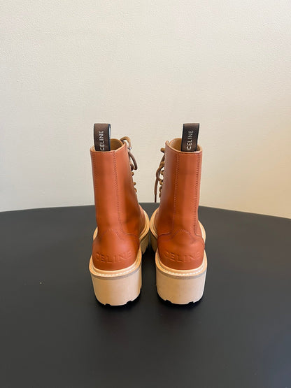 CELINE 26S MARGARET COMBAT BOOT 45 MM IN BURNT ORANGE CALFSKIN
