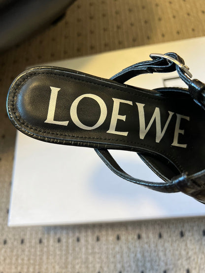 LOEWE 26S ONDA MULE 45MM IN BLACK EMBOSSED CROCODILE CALFSKIN