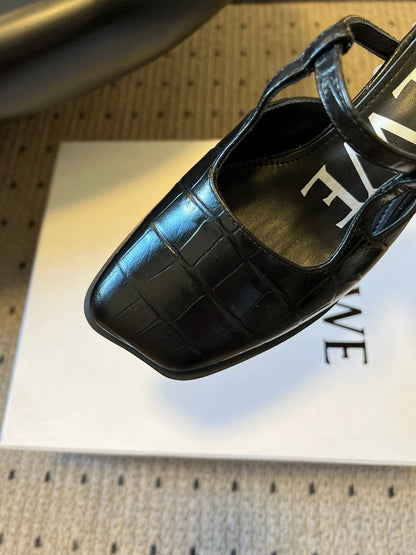 LOEWE 26S ONDA MULE 45MM IN BLACK EMBOSSED CROCODILE CALFSKIN
