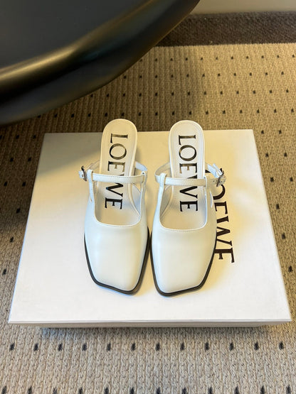 LOEWE 26S ONDA MULE 45MM IN WHITE GLOSSY CALFSKIN