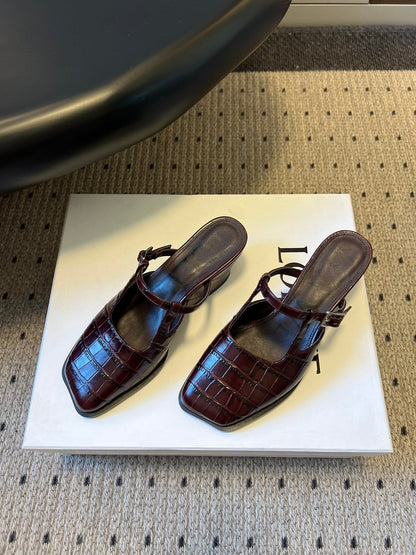 LOEWE 26S ONDA MULE 45MM IN WINE RED EMBOSSED CROCODILE CALFSKIN