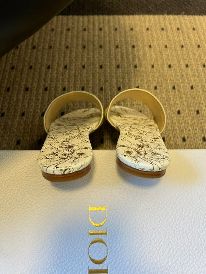 DIOR 26S DWAY SLIDE COTTON EMBROIDERED IN WHITE AND GOLD FLORAL MOTIF