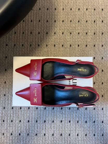 CELINE 26S HIGH-HEEL SLINGBACK 45 MM IN DARK RED CALFSKIN