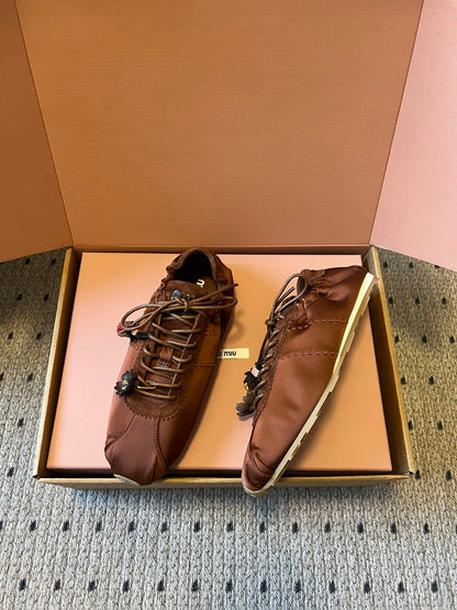 MIUMIU 26S SNEAKERS IN CHOCOLATE BROWN PLUME SATIN