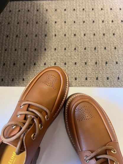 CELINE 26S LACE-UP LOAFERS IN BROWN CALFSKIN