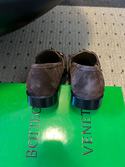 BOTTEGA VENETA 26S LOAFERS IN DARK BROWN SUEDE WITH GOLD HARDWARE