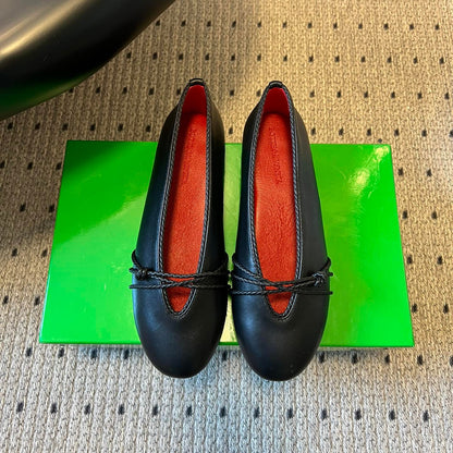 BOTTEGA VENETA 26S ESPADRILLE BALLET FLATS IN BLACK LAMBSKIN